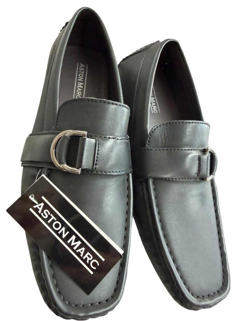 Aston Marc Men's Black Loafers With Metal Buckle Slip-On Size 9 NWOB